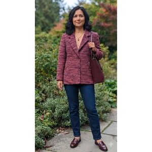 Da-Rue of California Burgundy Space Dye Wool Blend Knit Blazer Jacket USA Made